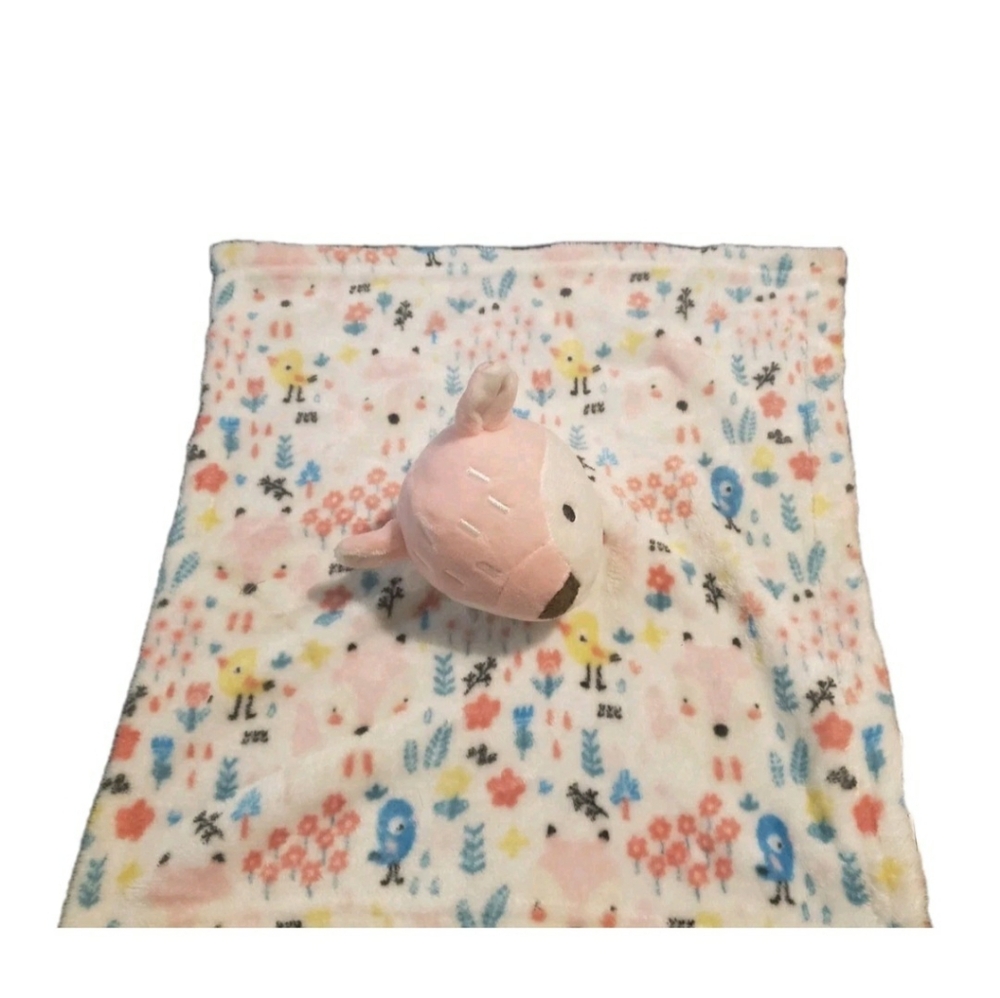 Baby Security Blanket Lovey Gerber Just Born Pink Deer Fawn Bird Pattern Blanky